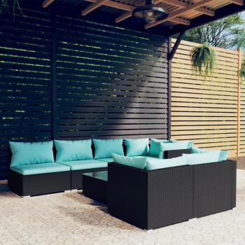 ARDEBO.de - 8-tlg. Garten-Lounge-Set mit Kissen Schwarz Poly Rattan