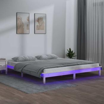 ARDEBO.de - Massivholzbett mit LEDs Weiß 180x200 cm