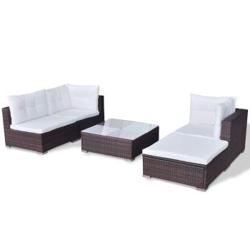 5-tlg. Garten-Lounge-Set mit Kissen Poly Rattan Braun