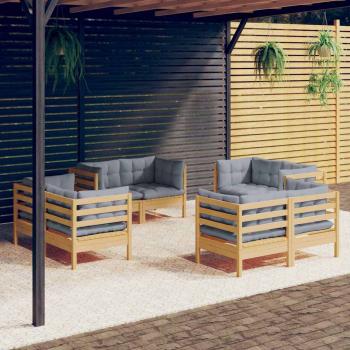 ARDEBO.de - 8-tlg. Garten-Lounge-Set mit Grauen Kissen Kiefernholz