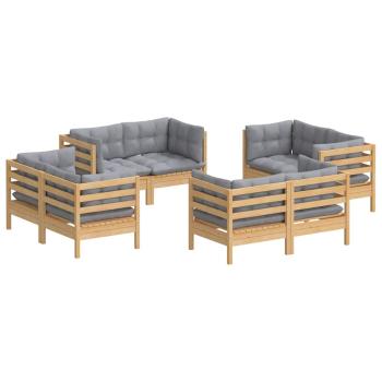 8-tlg. Garten-Lounge-Set mit Grauen Kissen Kiefernholz