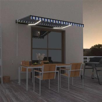ARDEBO.de - Markise Manuell Einziehbar mit LED 400x300 cm Blau und Weiß
