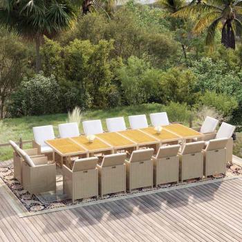ARDEBO.de - 17-tlg. Garten-Essgruppe mit Kissen Poly Rattan Beige