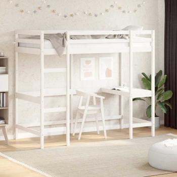 ARDEBO.de - Hochbett mit Schreibtisch Weiß 90x200 cm Massivholz Kiefer