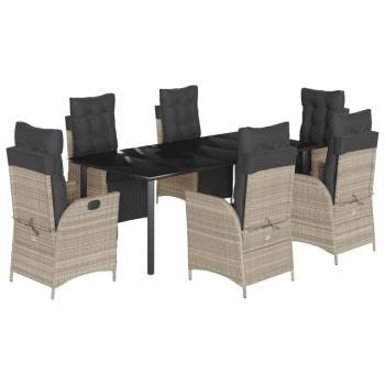 7-tlg. Garten-Essgruppe mit Kissen Hellgrau Poly Rattan