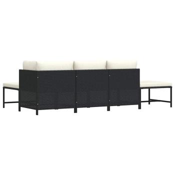 5-tlg. Garten-Sofagarnitur mit Auflagen Schwarz Poly Rattan