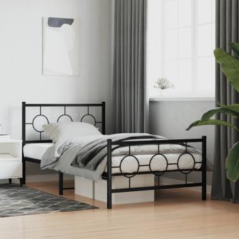 ARDEBO.de - Bettgestell mit Kopf- und Fußteil Metall Schwarz 100x190 cm