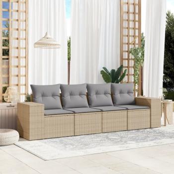 ARDEBO.de - 4-tlg. Garten-Sofagarnitur mit Kissen Beige Poly Rattan