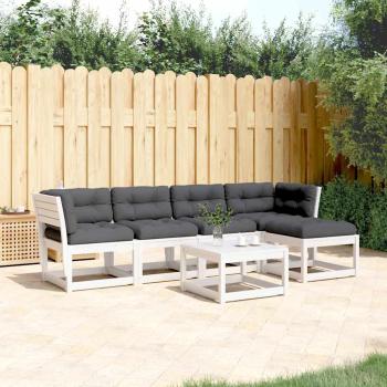 ARDEBO.de - 5-tlg. Garten-Sofagarnitur mit Kissen Weiß Massivholz Kiefer