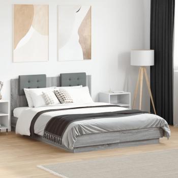 ARDEBO.de - Bettgestell mit Kopfteil Grau Sonoma 135x190 cm Holzwerkstoff