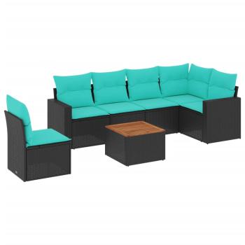 7-tlg. Garten-Sofagarnitur mit Kissen Schwarz Poly Rattan