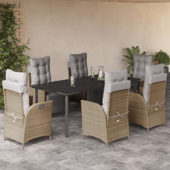 ARDEBO.de - 7-tlg. Garten-Essgruppe mit Kissen Beigemischung Poly Rattan