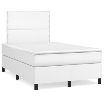 ARDEBO.de - Boxspringbett mit Matratze & LED Weiß 120x190 cm Kunstleder