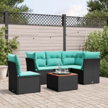ARDEBO.de - 6-tlg. Garten-Sofagarnitur mit Kissen Schwarz Poly Rattan