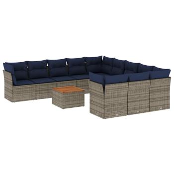 12-tlg. Garten-Sofagarnitur mit Kissen Grau Poly Rattan