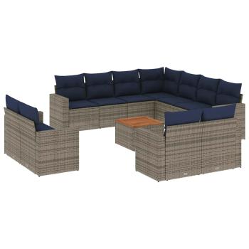 12-tlg. Garten-Sofagarnitur mit Kissen Grau Poly Rattan