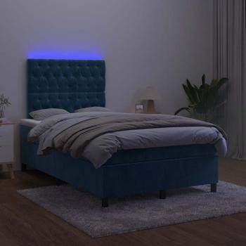 ARDEBO.de - Boxspringbett mit Matratze & LED Dunkelblau 120x190 cm Samt