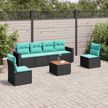 ARDEBO.de - 7-tlg. Garten-Sofagarnitur mit Kissen Schwarz Poly Rattan