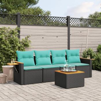 ARDEBO.de - 5-tlg. Garten-Sofagarnitur mit Kissen Schwarz Poly Rattan