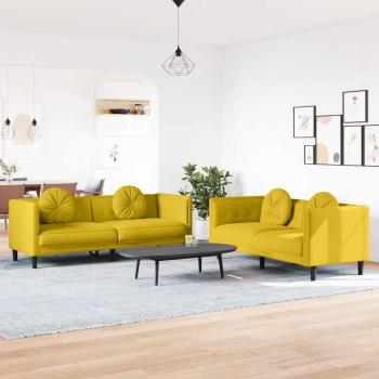 ARDEBO.de - 2-tlg. Sofagarnitur mit Kissen Gelb Samt