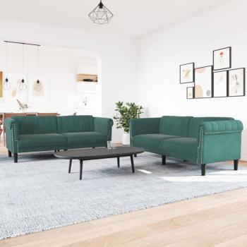 ARDEBO.de - 2-tlg. Sofagarnitur Dunkelgr?n Samt