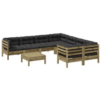 9-tlg. Garten-Sofagarnitur mit Kissen Kiefernholz Imprägniert