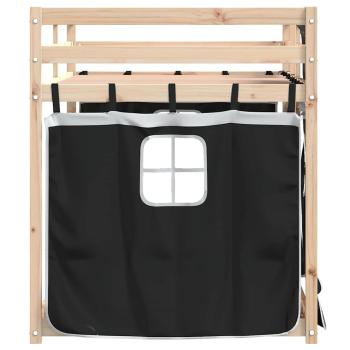 Etagenbett mit Vorhängen Weiß Schwarz 90x200 cm Kiefernholz