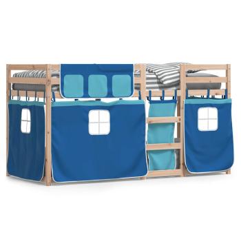 Etagenbett mit Vorh?ngen Blau 90x200 cm Massivholz Kiefer
