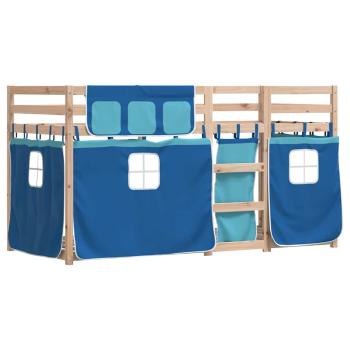 Etagenbett mit Vorh?ngen Blau 90x200 cm Massivholz Kiefer