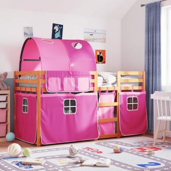 ARDEBO.de - Etagenbett mit Vorhängen Rosa 90x190 cm Massivholz Kiefer
