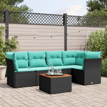 ARDEBO.de - 6-tlg. Garten-Sofagarnitur mit Kissen Schwarz Poly Rattan