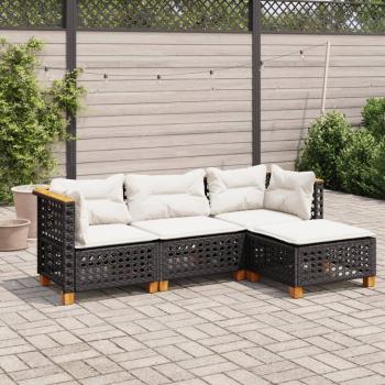 ARDEBO.de - 4-tlg. Garten-Sofagarnitur mit Kissen Schwarz Poly Rattan