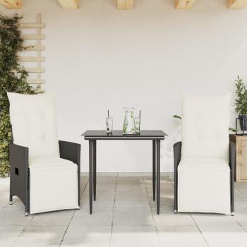 ARDEBO.de - Gartensessel mit Kissen 2 Stk. Verstellbar Schwarz Poly Rattan
