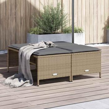 ARDEBO.de - Gartenhocker mit Kissen 4 Stk. Beige Poly Rattan