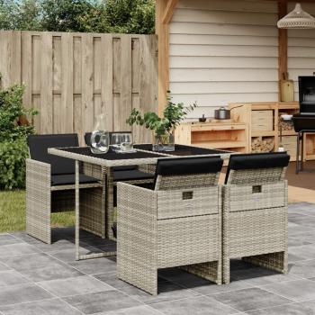 ARDEBO.de - 5-tlg. Garten-Essgruppe mit Kissen Hellgrau Poly Rattan