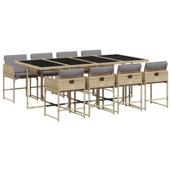9-tlg. Garten-Essgruppe mit Kissen Beigemischung Poly Rattan