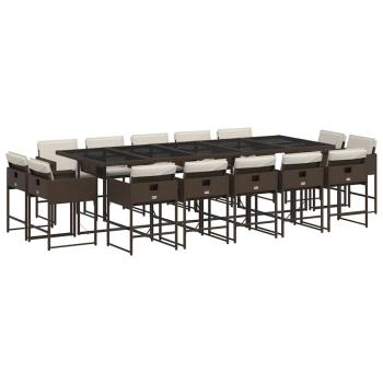 15-tlg. Garten-Essgruppe mit Kissen Braun Poly Rattan