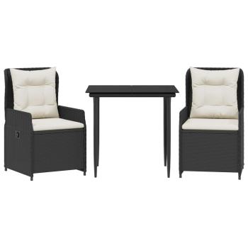 3-tlg. Garten-Essgruppe mit Kissen Schwarz Poly Rattan