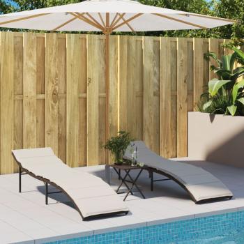 ARDEBO.de - Sonnenliegen 2 Stk. mit Auflagen Braun Poly Rattan