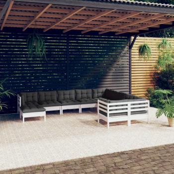 ARDEBO.de - 10-tlg. Garten-Lounge-Set mit Kissen Weiß Kiefernholz
