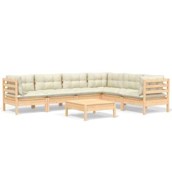 7-tlg. Garten-Lounge-Set mit Creme Kissen Massivholz Kiefer