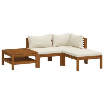 4-tlg. Garten-Lounge-Set mit Creme Kissen Massivholz Akazie