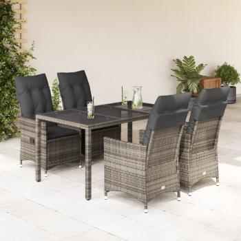 ARDEBO.de - 5-tlg. Garten-Essgruppe mit Kissen Grau Poly Rattan