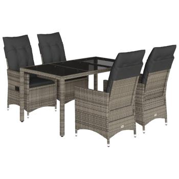 5-tlg. Garten-Essgruppe mit Kissen Grau Poly Rattan