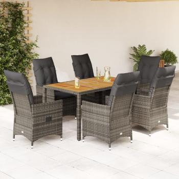 ARDEBO.de - 7-tlg. Garten-Essgruppe mit Kissen Grau Poly Rattan