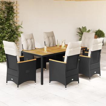 ARDEBO.de - 7-tlg. Garten-Essgruppe mit Kissen Schwarz Poly Rattan