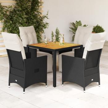 ARDEBO.de - 5-tlg. Garten-Essgruppe mit Kissen Schwarz Poly Rattan