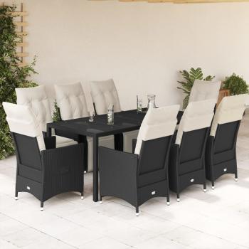 ARDEBO.de - 9-tlg. Garten-Essgruppe mit Kissen Schwarz Poly Rattan