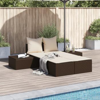 ARDEBO.de - Doppel-Sonnenliege mit Auflagen Braun Poly Rattan