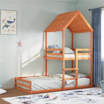ARDEBO.de - Etagenbett mit Dach Wachsbraun 90x190 cm Massivholz Kiefer